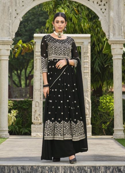 Black Crushed Georgette With Sequins-Work Palazzo-Bottom Readymade Salwar Kameez