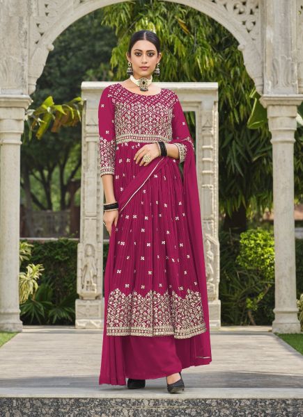 Purple Crushed Georgette With Sequins-Work Palazzo-Bottom Readymade Salwar Kameez