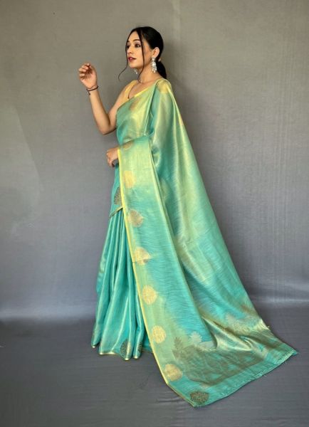 Light Mint Green Tissue Silk with Jacquard Zari Weaving Saree
