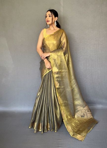 Golden Tissue Silk with Jacquard Zari Weaving Saree
