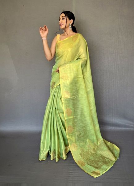 Light Green Tissue Silk with Jacquard Zari Weaving Saree