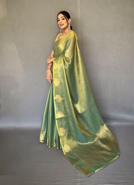 Olive Green Tissue Silk with Jacquard Zari Weaving Saree