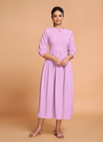 Lilac Georgette Weaving Resort-Wear Readymade Anarkali Kurti