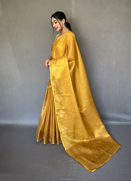 Mustard Yellow Tissue Silk with Jacquard Zari Weaving Saree