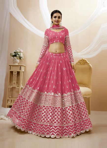 Pink Georgette Sequins-Work Wedding-Wear Lehenga Choli