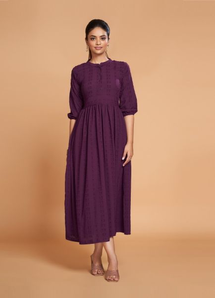 Dark Purple Georgette Weaving Resort-Wear Readymade Anarkali Kurti