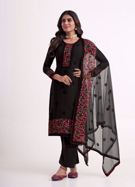 Black Georgette Sequins, Zari, Embroidery & Thread-Work Ramadan-Special Pant-Bottom Salwar Kameez