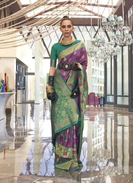 Purple & Sea Green Silk Weaving Festive-Wear Handloom Saree
