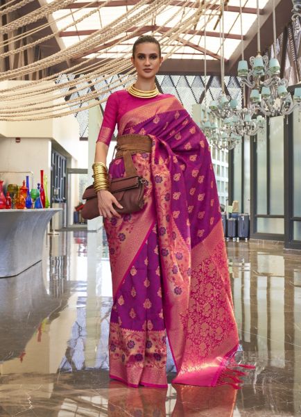 Purple Silk Weaving Festive-Wear Handloom Saree