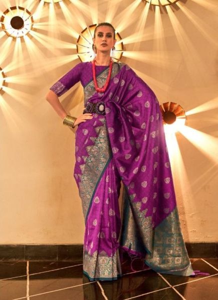 Purple Handloom Silk Weaving Festive-Wear Saree