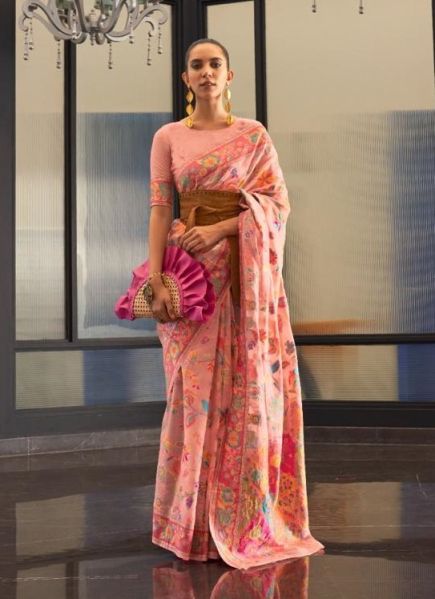 Pink Silk Handloom Weaving Party-Wear Saree