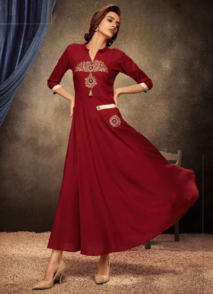 Maroon Rayon Readymade Gown