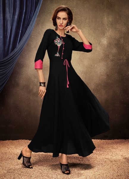 Black Rayon Readymade Gown