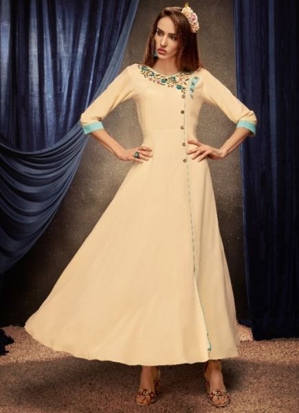 Beige Rayon Readymade Gown