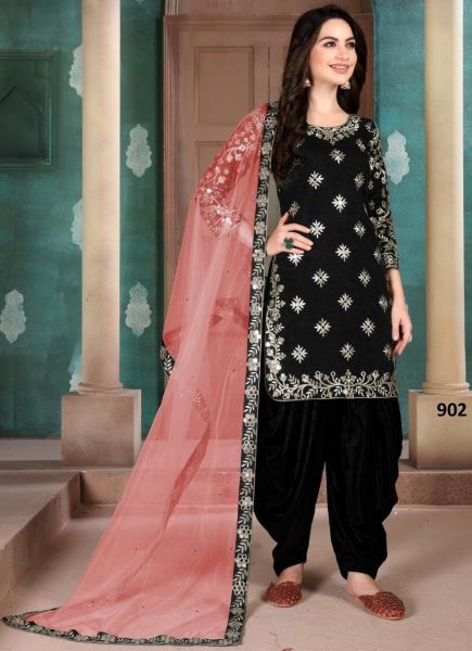 Black Art Silk Patiala Salwar Suit