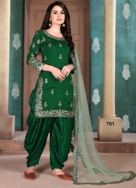 Dark Green Art Silk Patiala Salwar Suit 