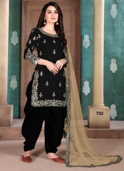 Black Art Silk Patiala Salwar Suit 