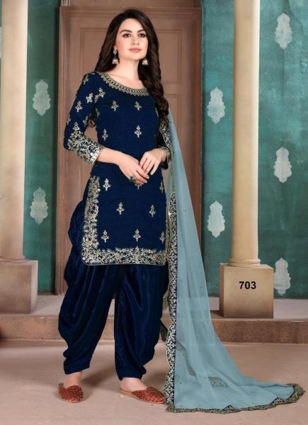 Dark Blue Art Silk Patiala Salwar Suit 
