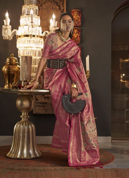 Wine Red Silk Handloom Weaving Festive-Wear Saree