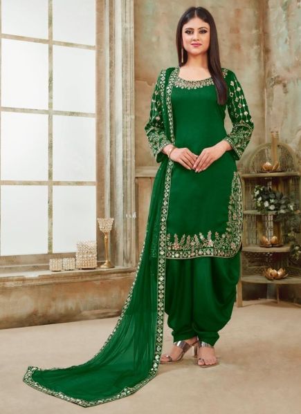 Green Art Silk Patiala Salwar Suit