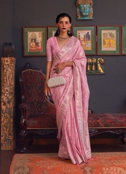Pink Handloom Silk Party-Wear Saree