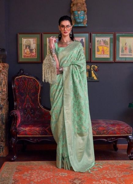 Mint Green Handloom Silk Party-Wear Saree