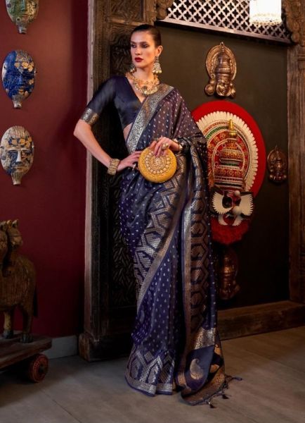 Blue Woven Soft Silk Saree For Traditional / Religious Occasions