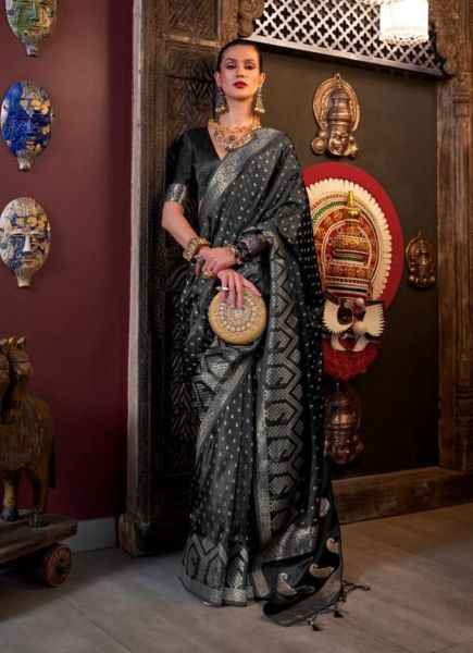 Black Woven Soft Silk Saree For Traditional / Religious Occasions