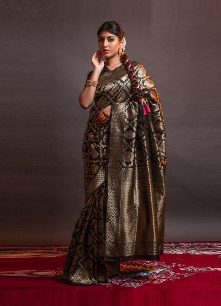 Black Festive-Wear Banarasi Silk Saree