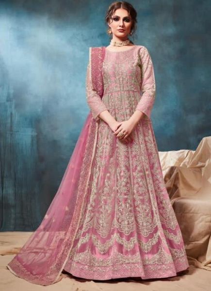 Pink Net Anarkali Salwar Suit
