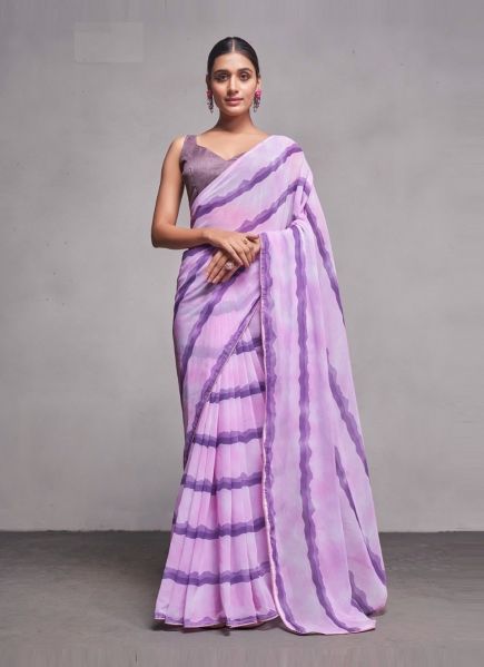 Lilac Georgette Printed Party-Wear Vibrant Saree