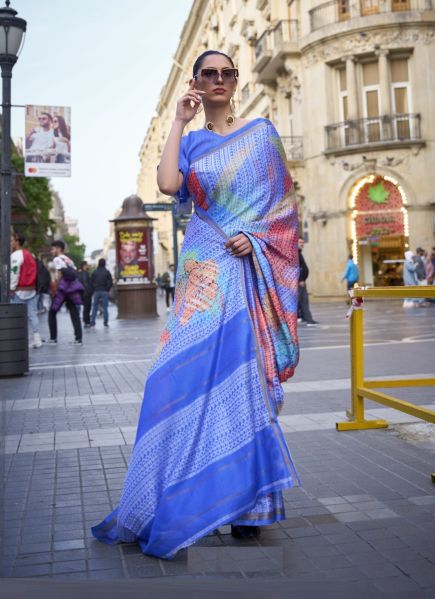 Royal Blue Viscose With Handloom Weaving Festive-Wear Saree