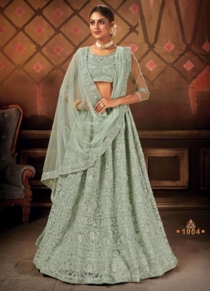Sage Blue Net With Can-Can Embroidery Work Lehenga Choli