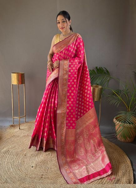 Magenta Banarasi Silk Woven Saree For Traditional / Religious Occasions