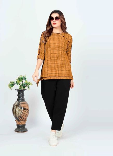 Marigold Cotton Weaving College-Wear Readymade Short Top
