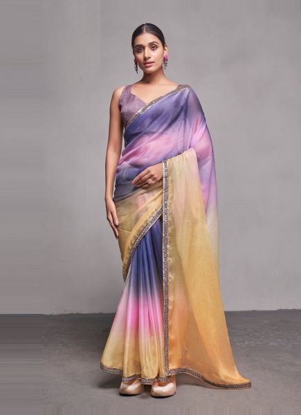 Multicolor Organza Shaded Boutique-Style Saree For Kitty Parties