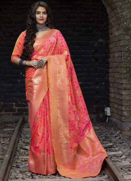 Orange & Magenta Banarasi Silk Saree