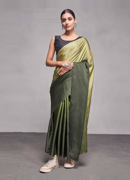 Olive Green Chiffon Shaded Carnival Saree For Kitty Parties