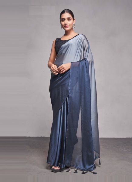 Steel Blue Chiffon Shaded Carnival Saree For Kitty Parties