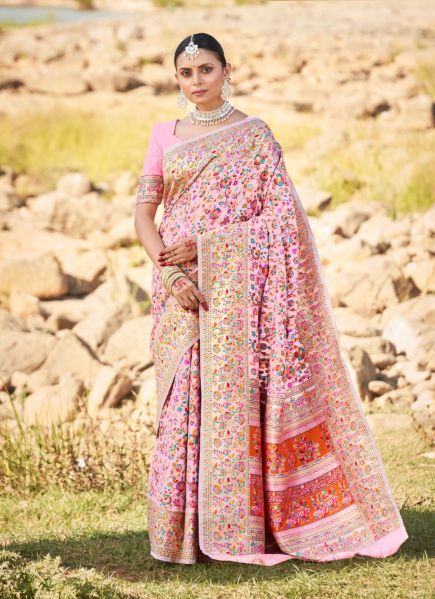 Pink Pure Kashmiri Modal Weaving Party-Wear Saree