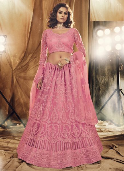 Pink Net With Satin 2 Layer Inner With Can Can Wedding Lehenga Choli