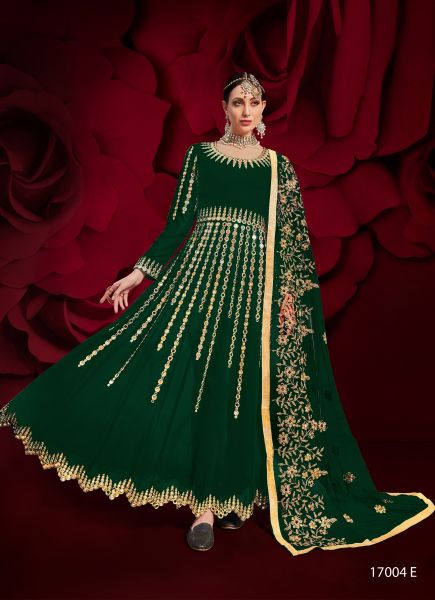 Dark Green Georgette With Embroidery Work Ankle Length Salwar Suit