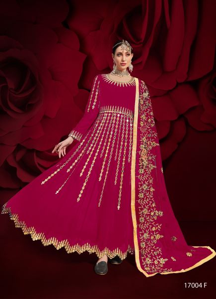 Dark Pink Georgette With Embroidery Work Ankle Length Salwar Suit