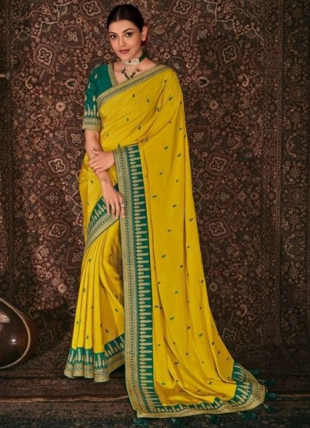 Yellow Silk Embroidery Saree 