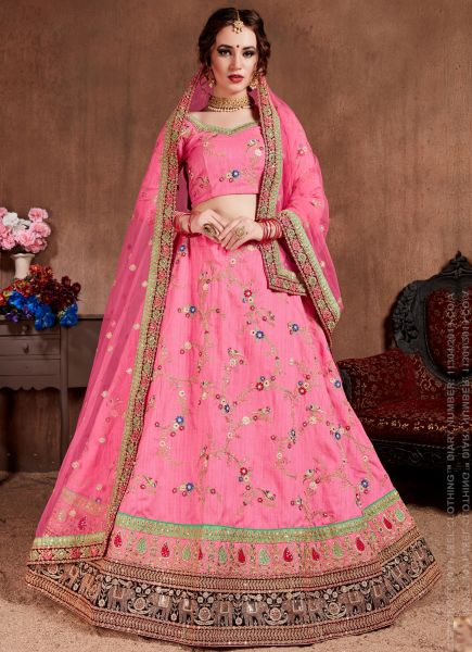 Pink Art Silk Wedding Lehenga Choli