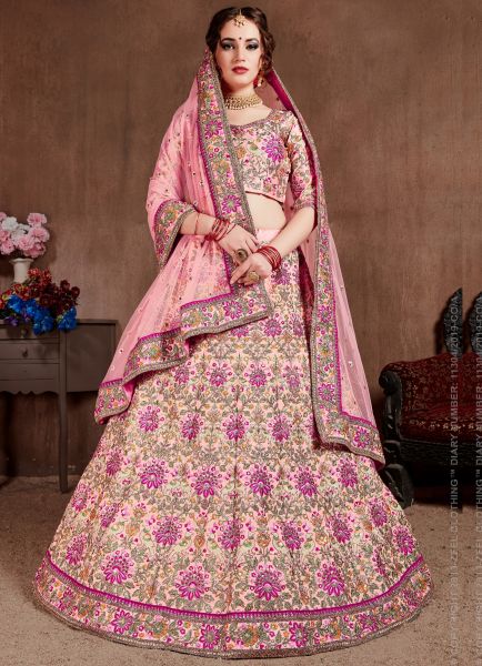 Pink Taffeta Silk Wedding Lehenga Choli