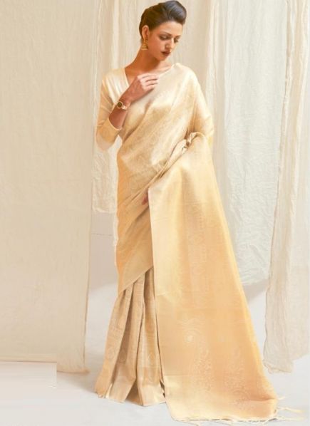 Light Gold Soft Handloom Weaving Silk Saree