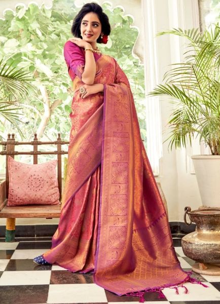 Violet Soft Handloom Weaving Silk Saree