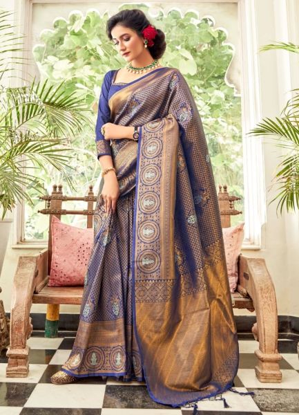 Midnight Blue Soft Handloom Weaving Silk Saree