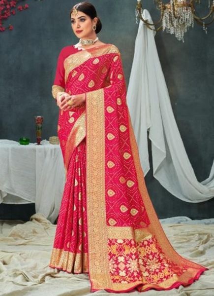 Deep Pink Exclusive Woven & Patola Silk Saree